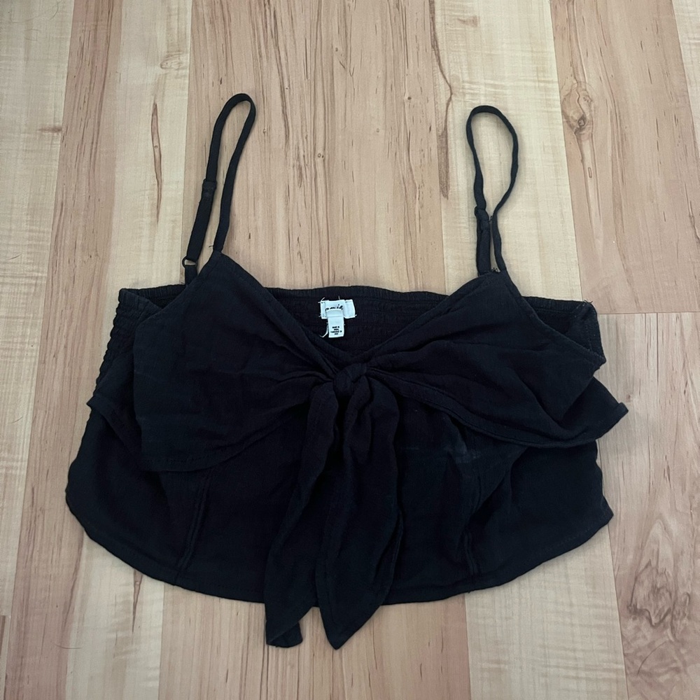Aerie Black Sleeveless Crop Tank Top with Tie Front